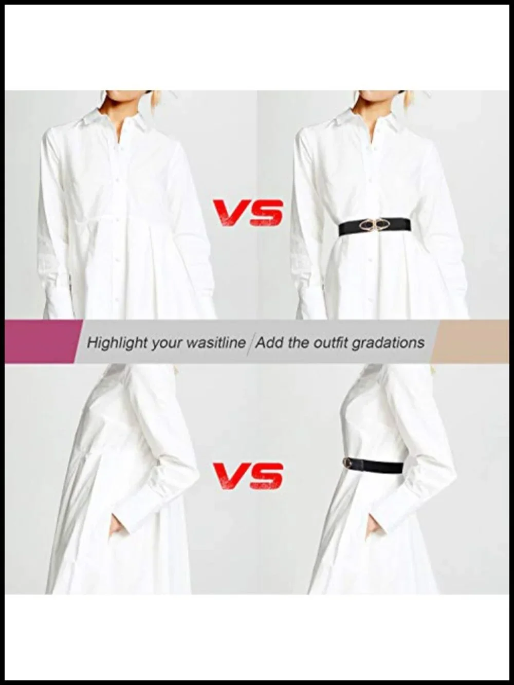 Thin Elastic Belts for Women 4 Pack with Gold Buckle Skinny Stretch Vintage